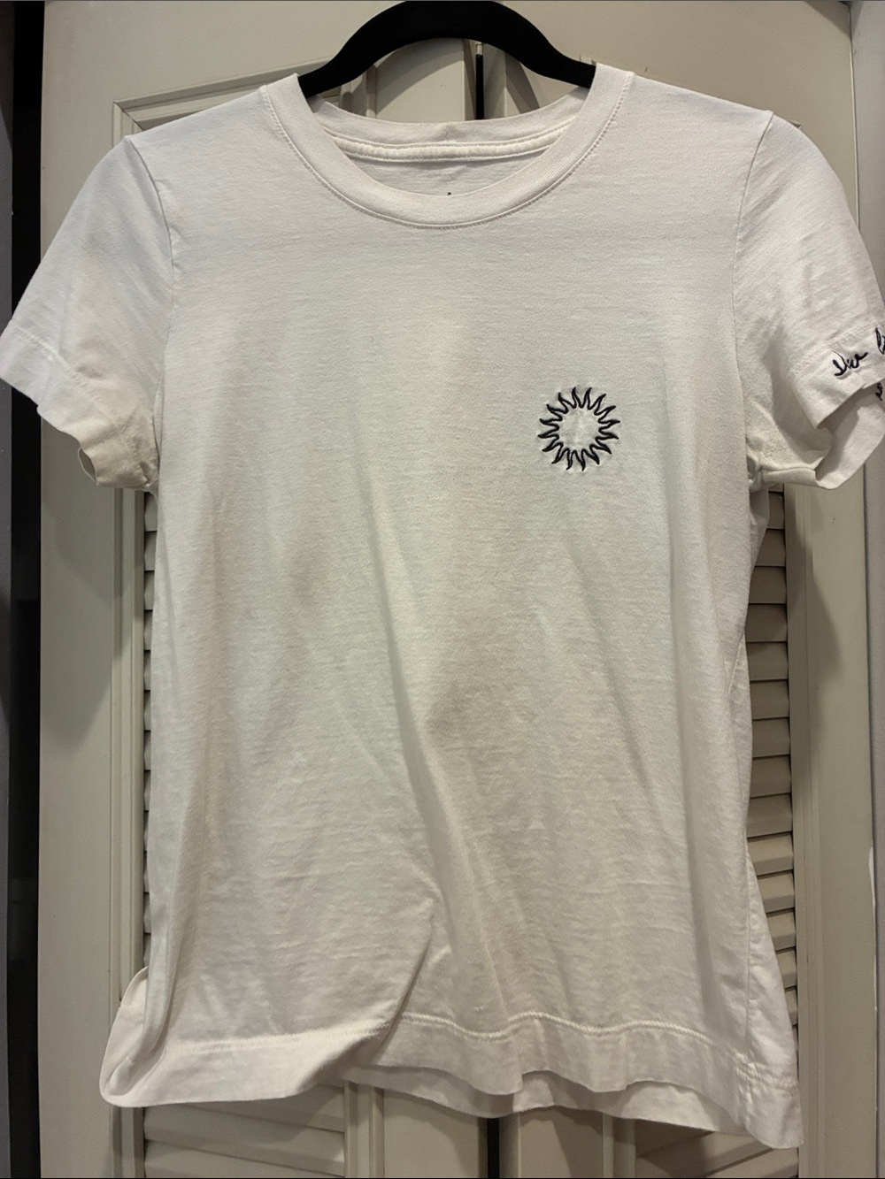White Women's Short Sleeve Tee with Sunburst Embroidery